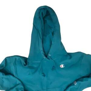 Champion Men's Teal Green Plain Fleece Pullover Hoodie